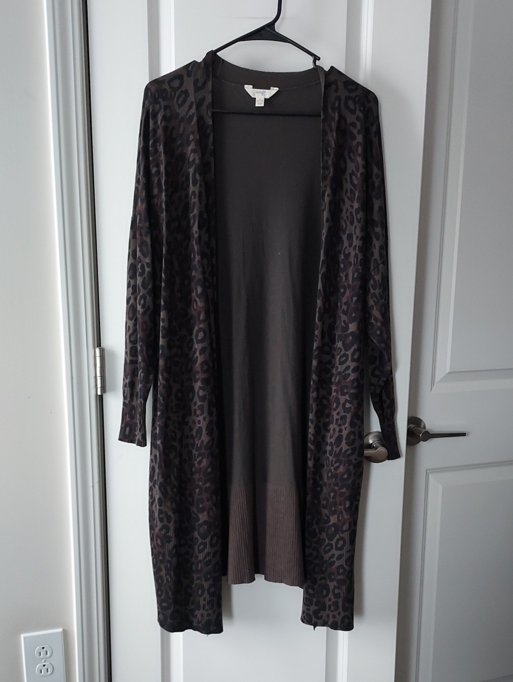 Long Open-Front Leopard Print Cardigan Sweater - Brown/Black